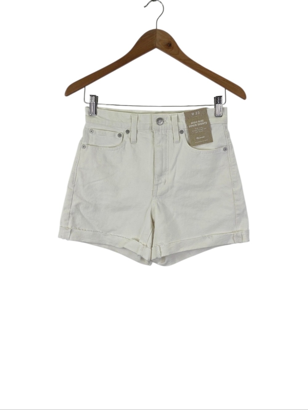 NEW Madewell Women's Size 25 High Rise Denim Shorts White Fitted Cuffed Cotton